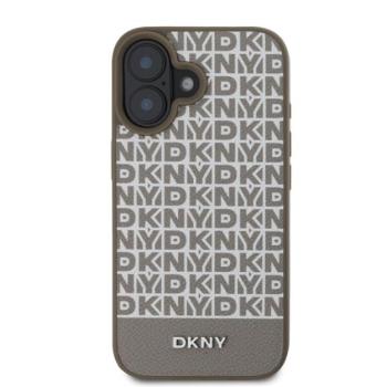 DKNY PU Leather Repeat Pattern Bottom Stripe iPhone 16 MagSafe tok, barna kép