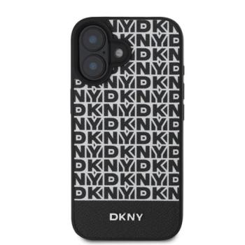 DKNY PU Leather Repeat Pattern Bottom Stripe iPhone 16 MagSafe tok, fekete kép
