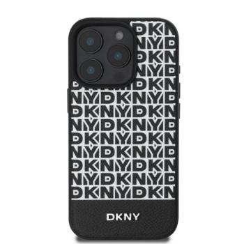 DKNY PU Leather Repeat Pattern Bottom Stripe iPhone 16 Pro MagSafe tok, fekete kép
