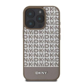 DKNY PU Leather Repeat Pattern Bottom Stripe iPhone 16 Pro Max MagSafe tok, barna kép