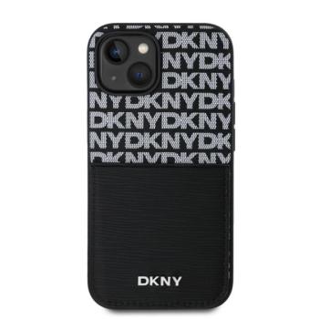 DKNY PU Leather Repeat Pattern iPhone 15 tok kártyatartóval, fekete kép