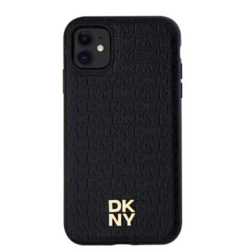 DKNY PU Leather Repeat Pattern Stack Logo Apple iPhone 11 Magsafe kompatibilis hátlap tok, fekete kép