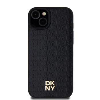 DKNY PU Leather Repeat Pattern Stack Logo Apple iPhone 13 Magsafe kompatibilis hátlap tok, fekete kép