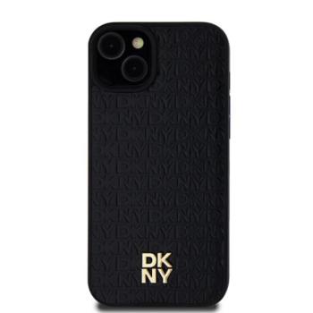 DKNY PU Leather Repeat Pattern Stack Logo Apple iPhone 15 Plus Magsafe kompatibilis hátlap tok, fekete kép