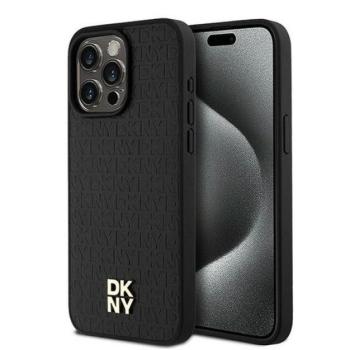 DKNY PU Leather Repeat Pattern Stack Logo Apple iPhone 15 Pro Max Magsafe kompatibilis hátlap tok, fekete kép