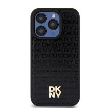DKNY PU Leather Repeat Pattern Stack Logo iPhone 14 Pro Magsafe hátlap tok, fekete kép