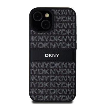 DKNY PU Leather Repeat Pattern Tonal Stripe Apple iPhone 15 hátlap tok, fekete kép