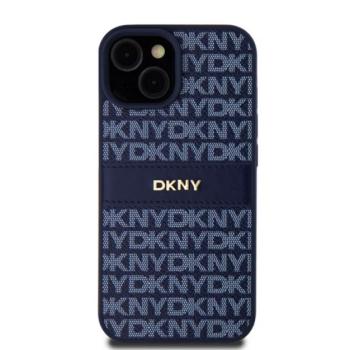 DKNY PU Leather Repeat Pattern Tonal Stripe Apple iPhone 15 hátlap tok, kék kép