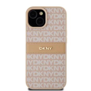DKNY PU Leather Repeat Pattern Tonal Stripe Apple iPhone 15 hátlap tok, rózsaszín kép