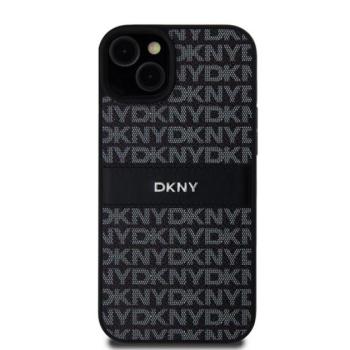 DKNY PU Leather Repeat Pattern Tonal Stripe Apple iPhone 15 Plus hátlap tok, fekete kép