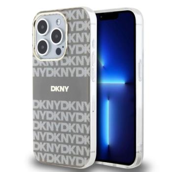 DKNY PU Leather Repeat Pattern Tonal Stripe iPhone 13 Pro Max tok, bézs kép