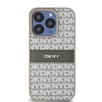 DKNY PU Leather Repeat Pattern Tonal Stripe iPhone 15 Pro Max hátlap tok, bézs kép