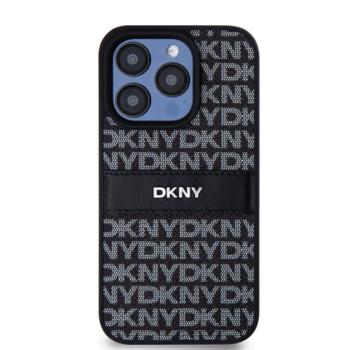 DKNY PU Leather Repeat Pattern Tonal Stripe iPhone 15 Pro Max hátlap tok, fekete kép