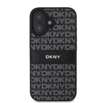 DKNY PU Leather Repeat Pattern Tonal Stripe iPhone 16 Plus tok, fekete kép