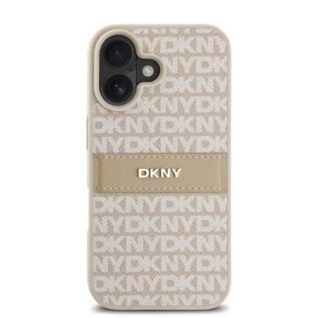DKNY PU Leather Repeat Pattern Tonal Stripe iPhone 16 Plus tok, rózsaszín kép