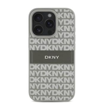 DKNY PU Leather Repeat Pattern Tonal Stripe iPhone 16 Pro tok, bézs kép