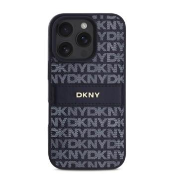 DKNY PU Leather Repeat Pattern Tonal Stripe iPhone 16 Pro tok, kék kép