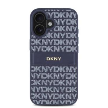 DKNY PU Leather Repeat Pattern Tonal Stripe iPhone 16 tok, kék kép