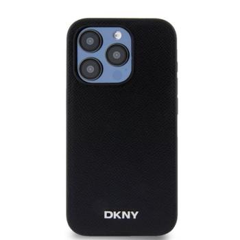 DKNY PU Leather Silver Metal Logo Apple iPhone 15 Pro Magsafe tok, fekete kép