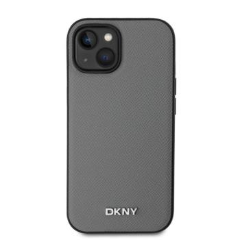 DKNY PU Leather Silver Metal Logo iPhone 14 MagSafe tok, szürke kép
