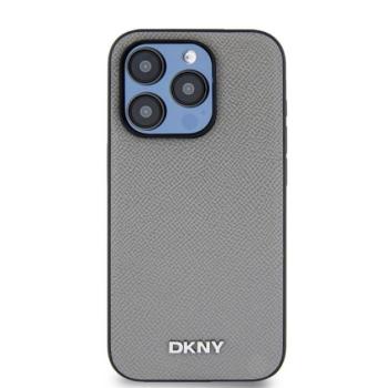 DKNY PU Leather Silver Metal Logo iPhone 15 Pro Max MagSafe tok, szürke kép