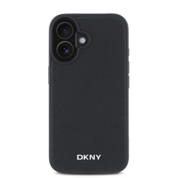 DKNY PU Leather Silver Metal Logo iPhone 16 MagSafe tok, fekete kép