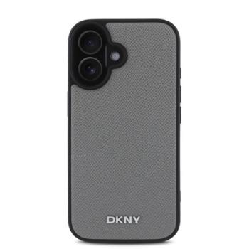 DKNY PU Leather Silver Metal Logo iPhone 16 MagSafe tok, szürke kép