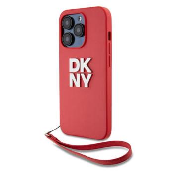 DKNY PU Leather Stack Logo Apple iPhone 14 Pro hátlap tok csuklópánttal, piros kép