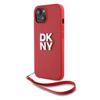 DKNY PU Leather Stack Logo Apple iPhone 15 hátlap tok csuklópánttal, piros kép