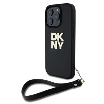 DKNY PU Leather Stack Logo iPhone 16 Pro tok csuklópánttal, fekete kép