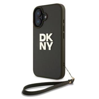 DKNY PU Leather Stack Logo iPhone 16 tok csuklópánttal, zöld kép