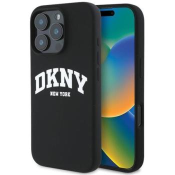 DKNY Silicone White Printed Logo iPhone 16 Pro Max MagSafe hátlap tok, fekete DKHMP16XSNYACH kép