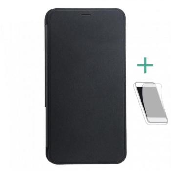 DOOGEE tok álló, bőr hatású (FLIP, oldalra nyíló, edzett üveg fólia) FEKETE Doogee X10 kép