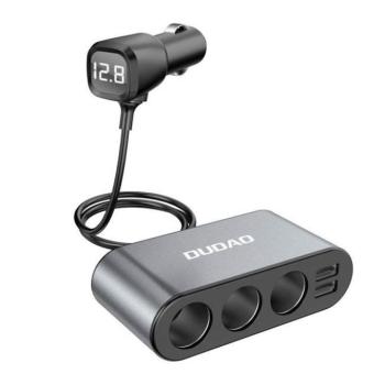 Dudao R1Pro 12-24V, 3.4A autós töltő 2USB + 3 gyújtók és LED kijelző fekete kép