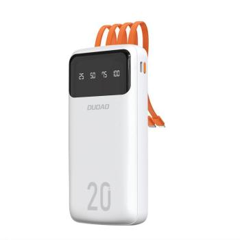 Dudao tágas POWERBANK 3 beépített kábeleket 20000mAh Type-c USB + micro USB + Lightning fehér (Dudao K6Pro +) kép