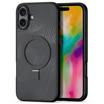 DUX DUCIS AIMO műanyag telefonvédő (ütésállóság, szilikon keret, kameravédő, MagSafe, kitámasztó, hullám) FEKETE Apple iPhone 16 Plus kép