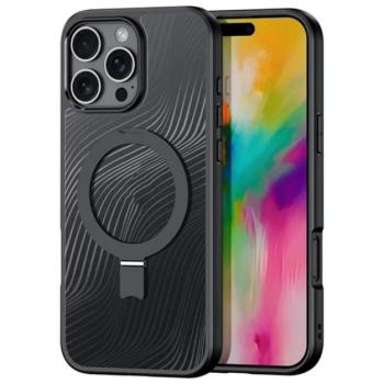 DUX DUCIS AIMO műanyag telefonvédő (ütésállóság, szilikon keret, kameravédő, MagSafe, kitámasztó, hullám) FEKETE Apple iPhone 16 Pro Max kép