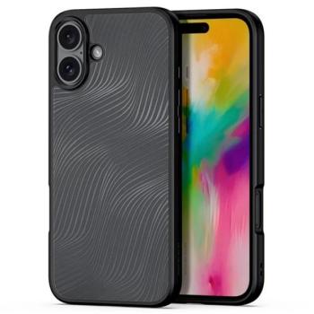 DUX DUCIS AIMO műanyag telefonvédő (ütésállóság, szilikon keret, kameravédő, matt, hullám) FEKETE Apple iPhone 16 Plus kép