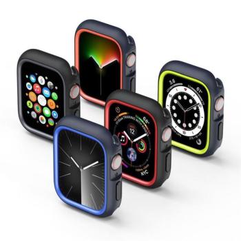 DUX DUCIS Bamo - Kemény PC + Puha szilikon Apple Watch Series 7/8/9 45mm tok éjkék/narancssárga kép