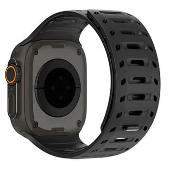 DUX DUCIS CS pótszíj (egyedi méret, nagy, szilikon, lyukacsos, mágneses) FEKETE Apple Watch Series 5 44mm, Watch Series 4 44mm, Watch Series 3 42mm kép