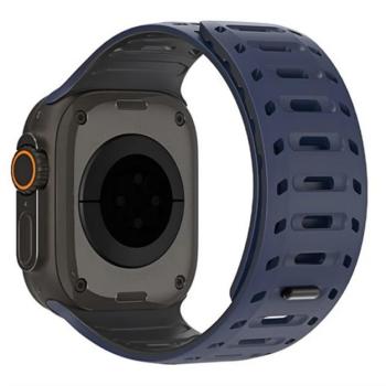 DUX DUCIS CS pótszíj (egyedi méret, nagy, szilikon, lyukacsos, mágneses) SÖTÉTKÉK/FEKETE Apple Watch Series 5 44mm, Watch Series 4 44mm, Watch Series 3 42mm kép