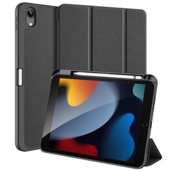 DUX DUCIS DOMO tok álló, bőr hatású (aktív FLIP, oldalra nyíló, TRIFOLD Apple pencil tartó, textil minta) FEKETE Apple IPAD 10.9 (2022) kép