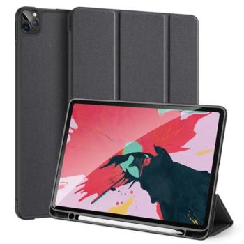 DUX DUCIS DOMO tok álló, bőr hatású (aktív FLIP, oldalra nyíló, TRIFOLD Apple pencil tartó, textil minta) FEKETE Apple IPAD Pro 11 (2018), Apple IPAD Pro 11 (2020), Apple IPAD Air 2020 (Air 4 kép