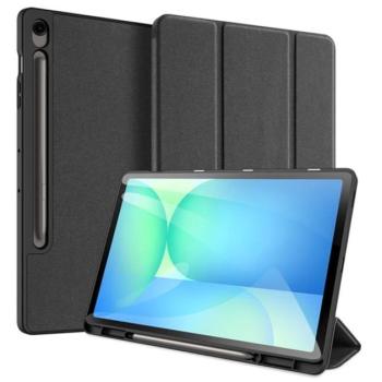 DUX DUCIS DOMO tok álló, bőr hatású (aktív FLIP, oldalra nyíló, TRIFOLD, asztali tartó, ceruza tartó) FEKETE Samsung Galaxy Tab S10 FE Plus WIFI (SM-X626), Galaxy Tab S10 FE Plus LTE (SM-X62 kép
