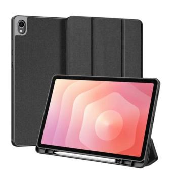 DUX DUCIS DOMO tok álló, bőr hatású (aktív FLIP, oldalra nyíló, TRIFOLD, asztali tartó, ceruza tartó) FEKETE Samsung Galaxy Tab S11 5G (SM-X736B), Galaxy Tab S11 WIFI (SM-X730) kép