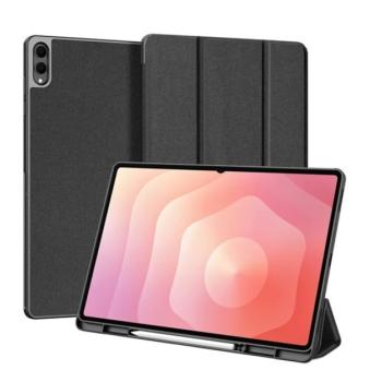 DUX DUCIS DOMO tok álló, bőr hatású (aktív FLIP, oldalra nyíló, TRIFOLD, asztali tartó, ceruza tartó) FEKETE Samsung Galaxy Tab S11 Ultra 5G (SM-X936B), Galaxy Tab S11 Ultra WIFI (SM-X930) kép