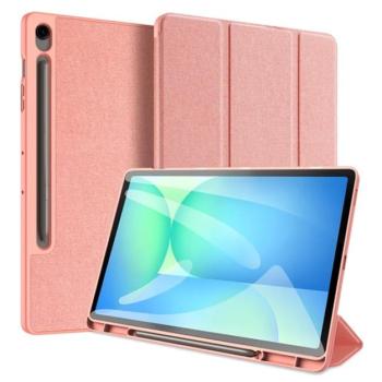 DUX DUCIS DOMO tok álló, bőr hatású (aktív FLIP, oldalra nyíló, TRIFOLD, asztali tartó, ceruza tartó) RÓZSASZÍN Samsung Galaxy Tab S10 FE Plus WIFI (SM-X626), Galaxy Tab S10 FE Plus LTE (S kép