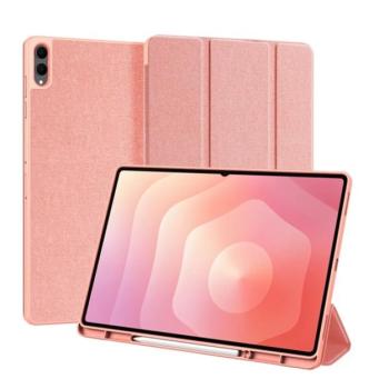 DUX DUCIS DOMO tok álló, bőr hatású (aktív FLIP, oldalra nyíló, TRIFOLD, asztali tartó, ceruza tartó) RÓZSASZÍN Samsung Galaxy Tab S11 Ultra 5G (SM-X936B), Galaxy Tab S11 Ultra WIFI (SM-X9 kép