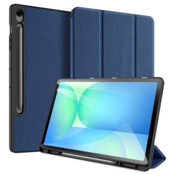DUX DUCIS DOMO tok álló, bőr hatású (aktív FLIP, oldalra nyíló, TRIFOLD, asztali tartó, ceruza tartó) SÖTÉTKÉK Samsung Galaxy Tab S10 FE Plus WIFI (SM-X626), Galaxy Tab S10 FE Plus LTE (S kép