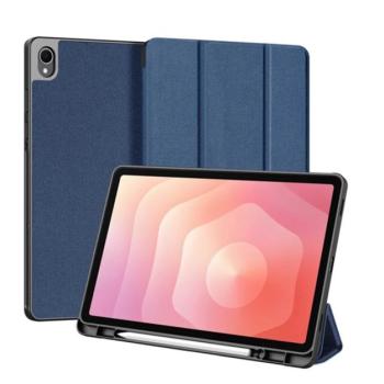 DUX DUCIS DOMO tok álló, bőr hatású (aktív FLIP, oldalra nyíló, TRIFOLD, asztali tartó, ceruza tartó) SÖTÉTKÉK Samsung Galaxy Tab S11 5G (SM-X736B), Galaxy Tab S11 WIFI (SM-X730) kép